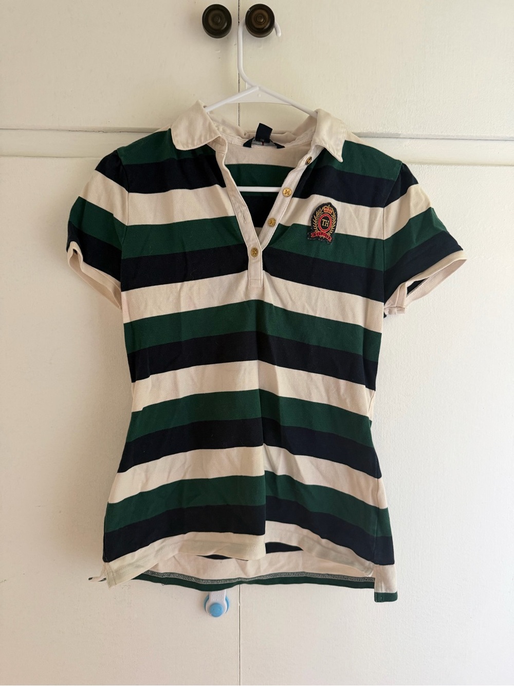Vintage y2K Preppy Fitted Tommy Hilfiger Rugby Striped Polo Gold Buttons M